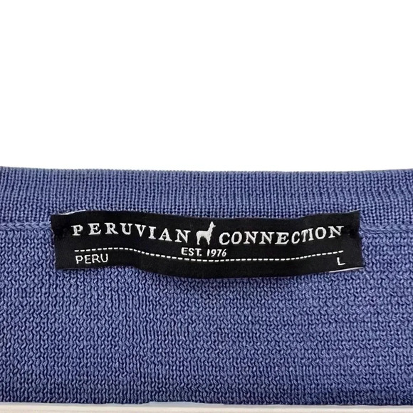 Peruvian Connection Size Medium Blue Long Sleeve Sweater Top Scoop Neck Knit - Picture 4 of 5